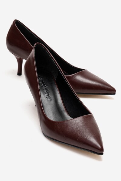 CCWAY AYAKKABI Kadın Sivri Burunlu Stiletto BORDO KIRIŞIK