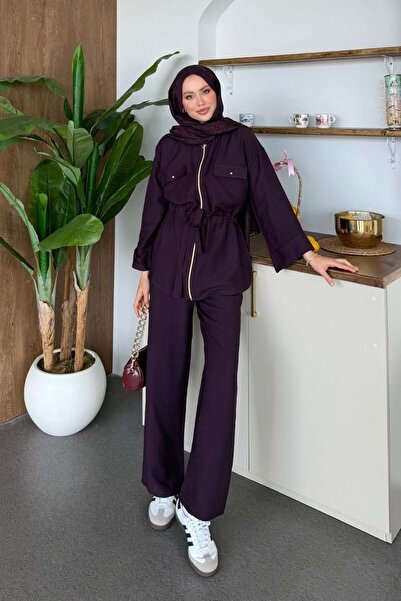 Şulemoda Giyim Σετ λινό με φερμουάρ Sual Plum