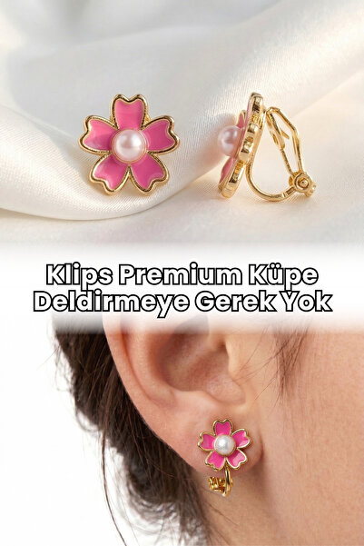 Elifsu Jewelry Klips Premium Earrings Papatya No Piercing Required
