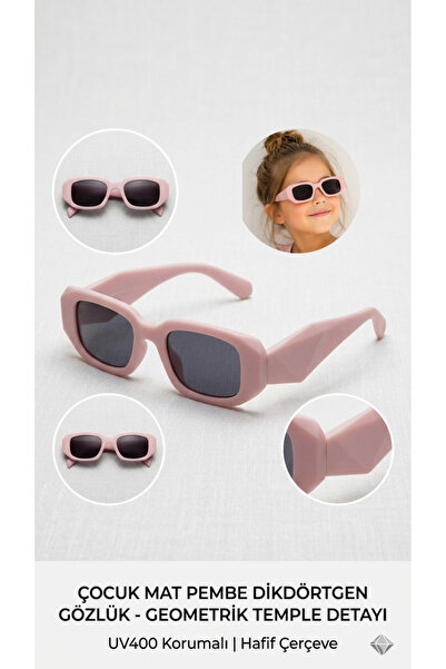 synshop Powder Pink Girls' Sunglasses Uv400 Geometric Frame Matte Stylish Lig...
