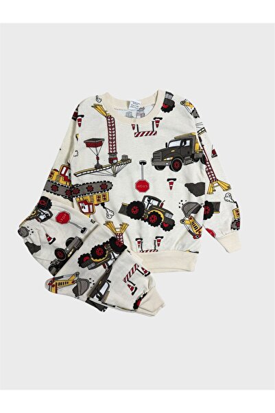 ALİŞ KİDS Σετ πιτζάμες για αγόρια, βαμβακερό, κρεμ χρώμα, με σχέδιο μηχανών, ...