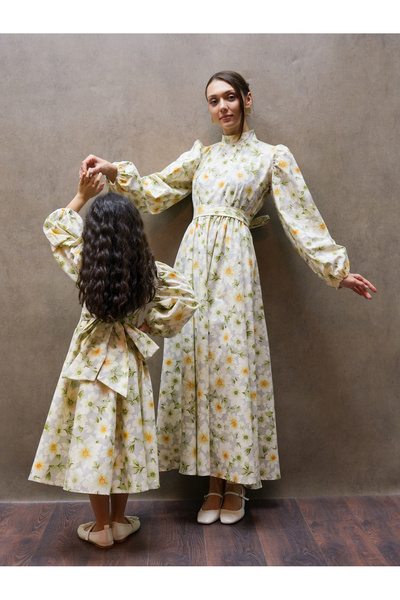 KÜÇÜĞÜM BUTİK Τεσεττούρ Πράσινο Αχαλέγια Χακίμ Γιακάς Συνδυασμός Μητέρας-Κόρης