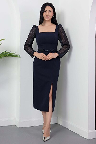 PULLIMM Φόρεμα με τετράγωνο γιακά και μανίκια με παγιέτες Atals DRP2080