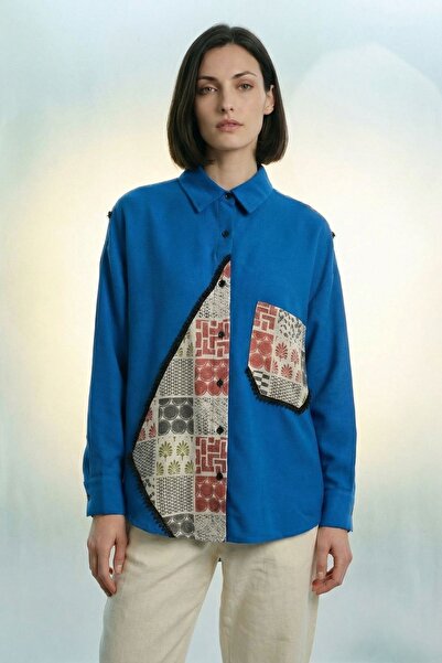 Hiccup MY FASHION Πουκάμισο με γεωμετρικά σχέδια από λινό μείγμα με κουμπιά