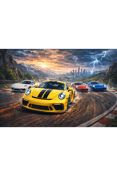 DCF DİZAYN 3D Spor Araba Duvar Kağıdı Seti – Mustang, Maserati, Porsche | Çoc...