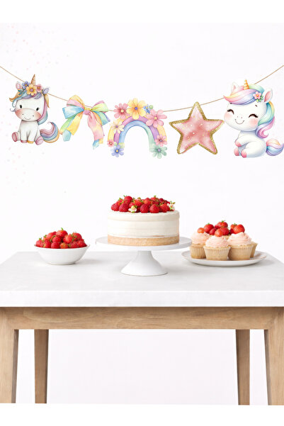Sinek Kupası Tasarım Unicorn Banner Party and Birthday Decoration 5 Figures 1...