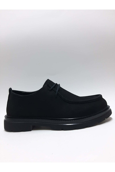 AS AYAKKABI Genuine Leather Nubuck Casual Black Lace-Up Men's Shoes