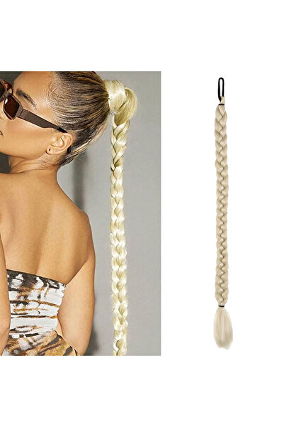 Zeysum Platin Renk At Kuyruğu Takma Lastik Tokalı Örgülü Saç (60 Cm)