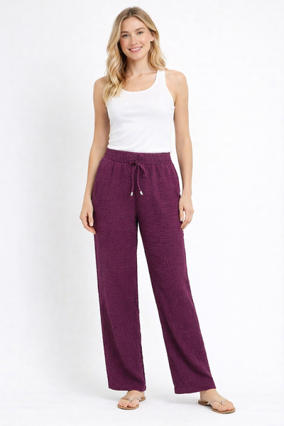 MİRA BUTİK Women's Cherry Wrinkled Textured Elastic Waist Comfortable Fit Sum...