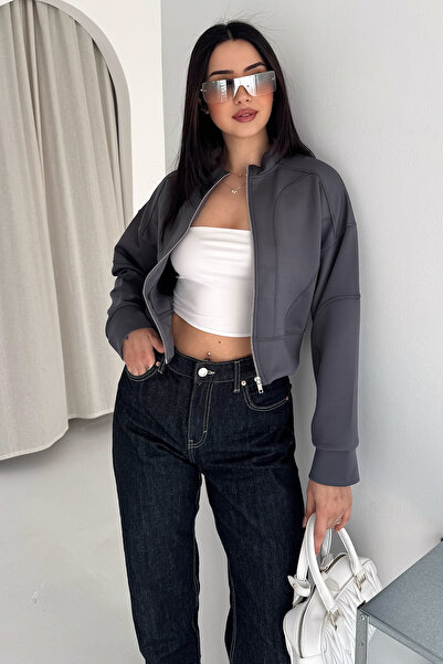 Noa&Noa Γυναικείο υφασμάτινο μπουφάν Crop Scuba – Κοντό μπουφάν με όρθιο γιακ...