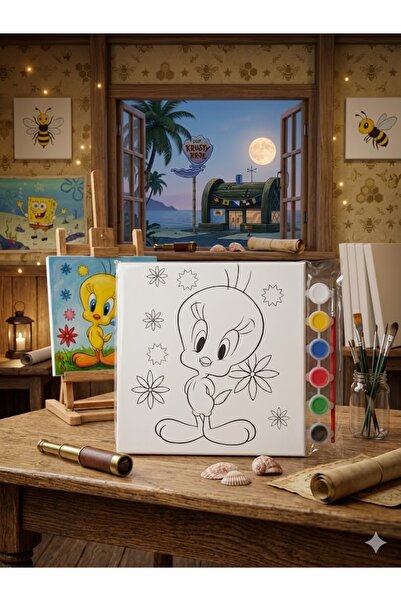 KAIYA Çocuklar İçin Sevimli Tweety ve Çiçekler Çocuk Tuval Boyama Seti (20x20...