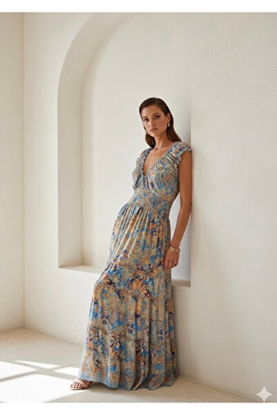 laviyonsa Madonna Collar Authentic Elasticated 100% Silk Summer Dress (35-44 ...