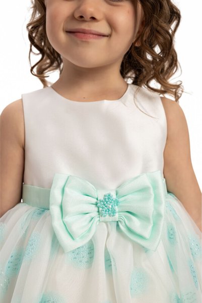 Pamina Pearl Bow Detailed Baby Girl Special Day Dress with Hair Accessory 6-12-18-24 Months 35245Pr