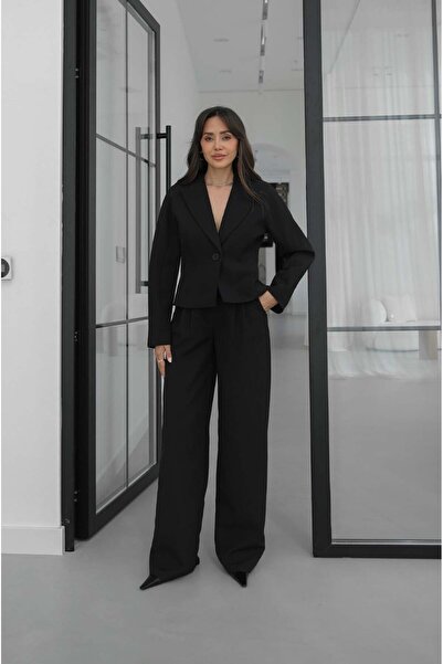 Havoş Μαύρο παντελόνι με λεπτομέρεια από πλισέ ύφανση