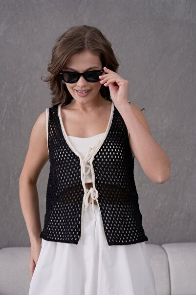 Noi Belis Perforated Tie-Up Detailed Slim Knitwear Vest Ss26Bz0001