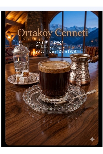ORTAKÖYCENNETİ Boncuklu cam Türk kahve FINCANI 6 kişilik 12 parça 90 CC FİNCA...