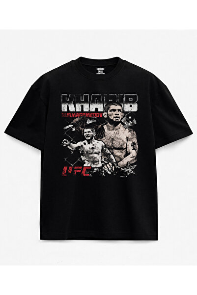 kun inaki Khabib Nurmagomedov UFC Baskılı Siyah Unisex Tişört