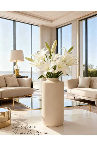 Lui Tasarım Nordic Bohemian Style Large Size Modern Stylish Ceramic Beige Ven...