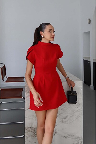 Havoş Kırmızı Tulip Sleeve Sırt Detaylı Elbise