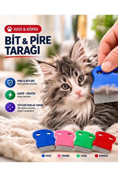 HAYHAYPETSHOP Kedi Köpek Bit Pire Tarağı Paslanmaz Çelik İnce Diş Tarak Tüy T...