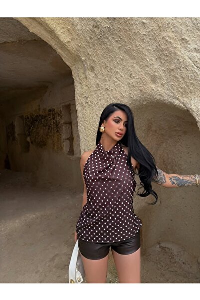 aytenli Γυναικεία μπλούζα με πουά, λαιμόκοψη με κορδόνια, ανοιχτή στην πλάτη,...