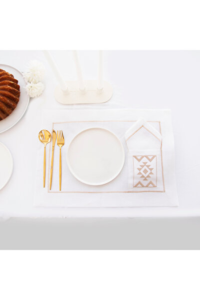Dakakeen Concept Linen Tablecloth & Pocket Napkin Set – 12-Piece Geometric Em...