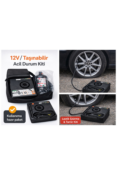 MERCEDES 12V Taşınabilir Lastik Şişirme Pompası ve Tamir Kiti – Çantalı – Tüm...