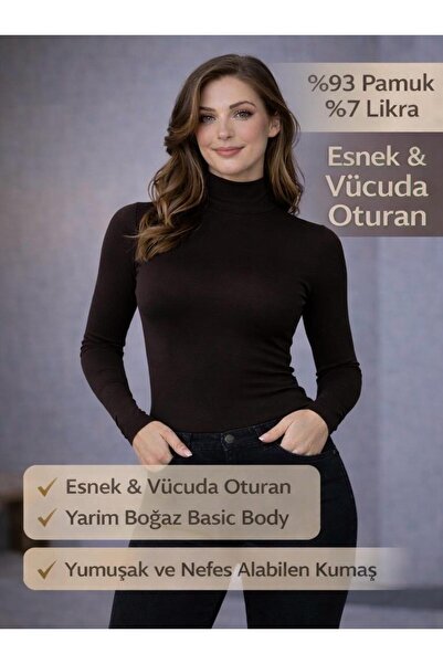 ZAGE GİYİM ZAGE KADIN YARIM BOĞAZ UZUN KOLLU %93 PAMUK LİKRALI ESNEK BASİC BODY