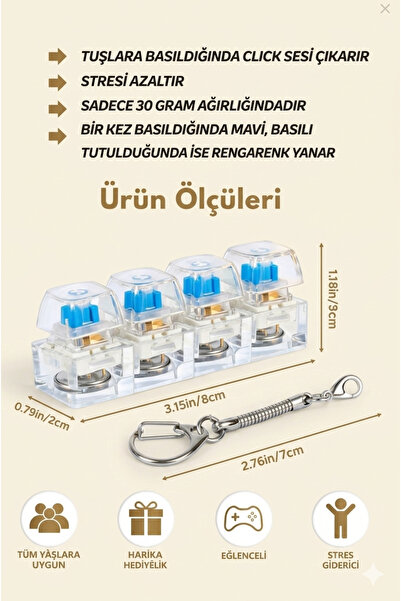Balonsan Işıklı Klavye-Click Sesli Stres Giderici Anahtarlık-Karışık Renk