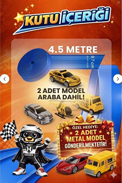 LORELLİ ESNEK ARABA YARIŞ PİSTİ KIVRILABİLİR TURUNCU RENK VAKUMLU 4.5 Metre Flex Track | Metal Araba Hediyel