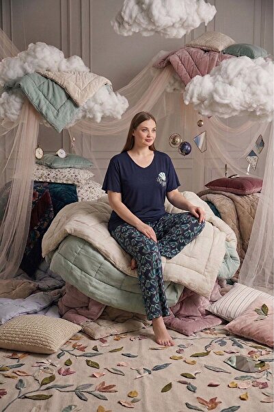 seamlife Σετ πιτζάμες Palazzo με κοντό μανίκι από βισκόζη χωρίς κουμπιά σε με...