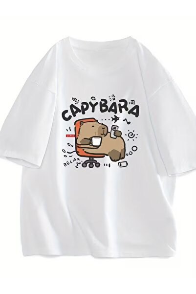 AEMİ Μπλουζάκι Unisex με στάμπα Καπιμπάρα, Oversize, με λαιμόκοψη ποδηλάτου