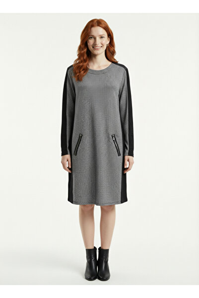 Neden Tekstil Rochie de damă, neagră, gri, cu mânecă lungă, croială lejeră