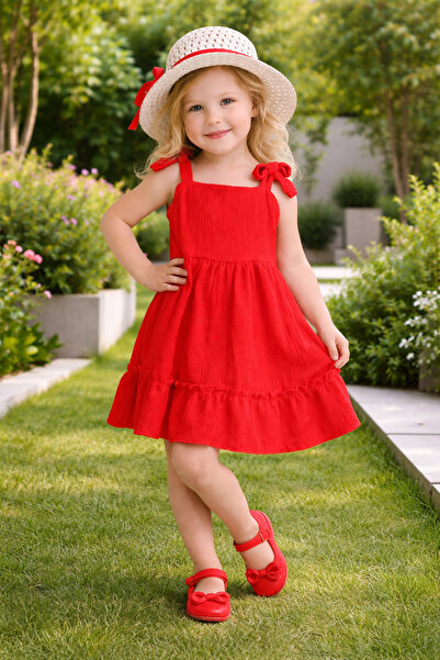 ABİYEKİDS Κόκκινο κοριτσίστικο φόρεμα με καπέλο ABY256