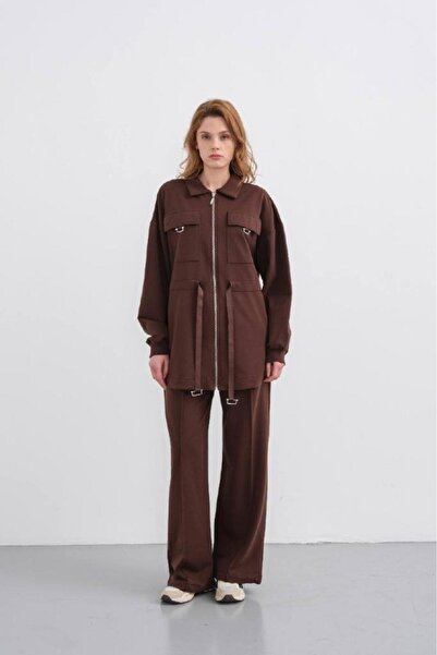 Tebrikler tekstil Women's Pocket Detailed Zippered Tunic Trousers Set G4881