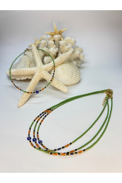 gemsartdeco Green Afghan Necklace with Evil Eye Beads