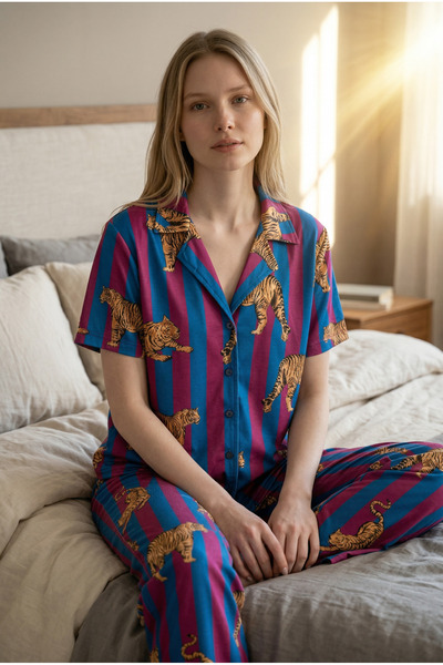 Pijamacs Σετ πιτζάμες με γιακά πουκάμισου με ριγέ σχέδιο Tiger Muse