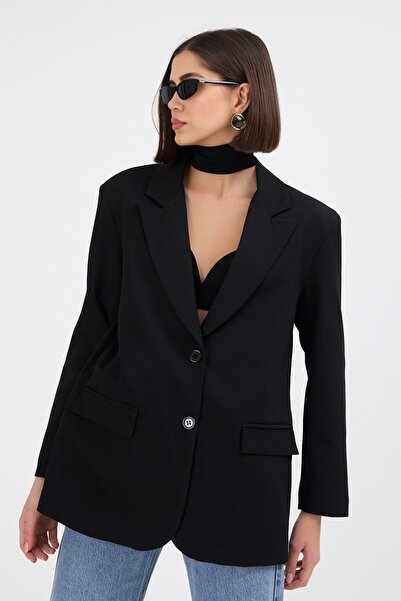 Diemmood Kadın Oversize Siyah Blazer Ceket