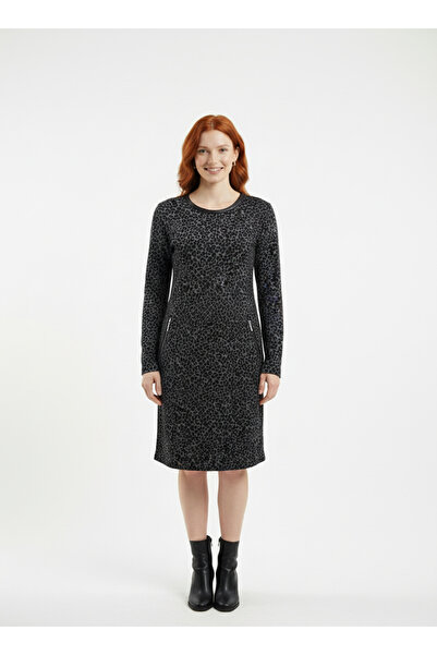 Neden Tekstil Γυναικείο μακρυμάνικο πλεκτό φόρεμα με λεοπάρ σχέδιο