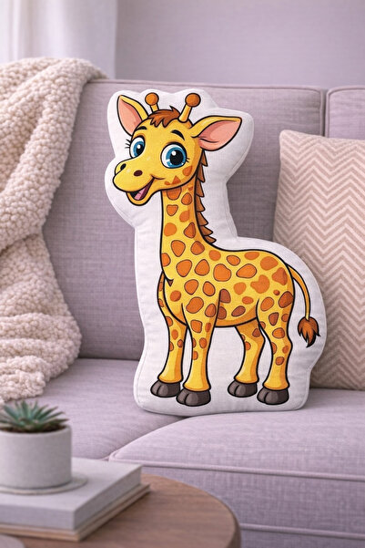 Piloji Shaped Animal Pillow - Giraffe Patterned Digital Print Pillow - Giraff...