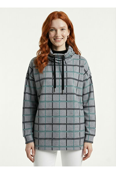 Neden Tekstil Γυναικείο φούτερ με κουκούλα και καρό σχέδιο
