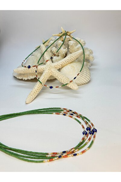 gemsartdeco Green Afghan Necklace with Evil Eye Beads
