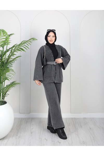 MODAELA Σετ παντελονιού και μπουφάν με λεπτομέρεια από τζιν ζώνη