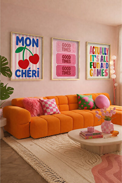 STARYUNA Σετ τριών πινάκων με ξύλινο πλαίσιο, πολύχρωμη τυπογραφία και σχέδιο...