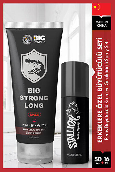 BİG POWER Big Strong Long Penis Büyütücülü Krem ve Stallion Geciktiricili Spr...