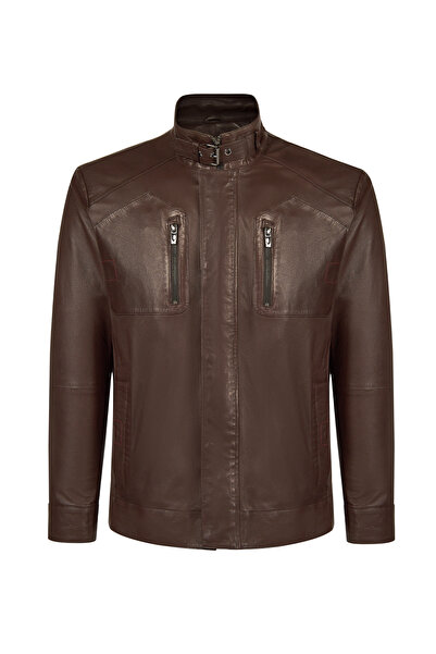 Derimod Dybala Men's Brown Hakim Collar Leather Jacket 26Sgd6597U3