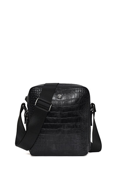 Derimod Men's Black Crocodile Leather Messenger Bag 21Sbd3103E3