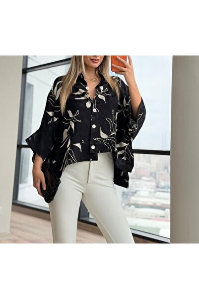 Lavanta Tekstil Πουκάμισο μεγάλου μεγέθους με σχέδιο φύλλων