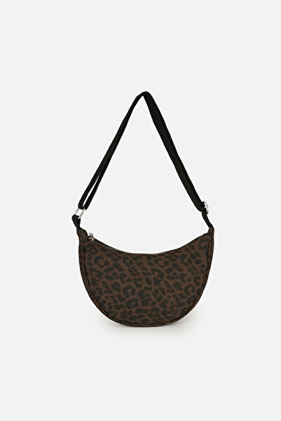 ICONE BAG Τσάντα ώμου με σχέδιο λεοπάρ, οβάλ τσάντα ώμου από ύφασμα γκαμπαρντ...