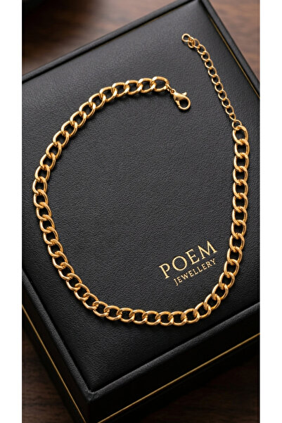 POEM JEWELLERY 18 Ayar Altın ve Rodyum Kaplama Kalın Gurmet Zincir Choker Pas...
